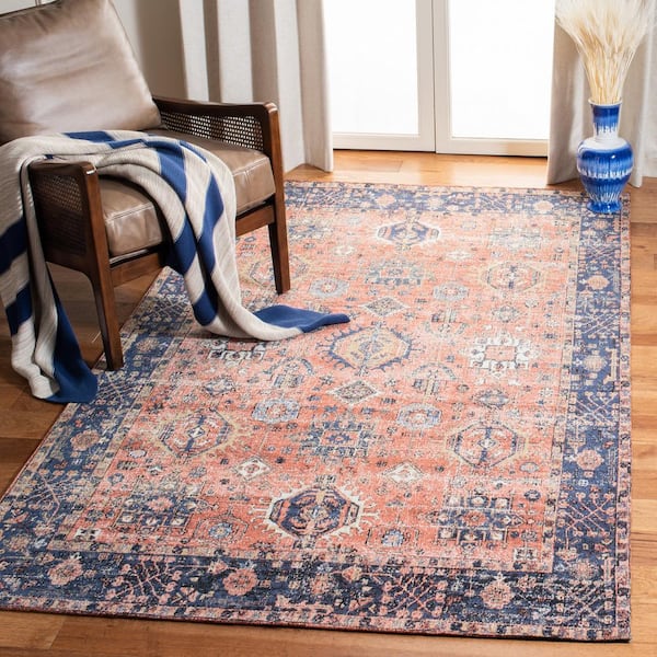 Classic Vintage Rust/Navy 6 ft. x 9 ft. Medallion Area Rug
