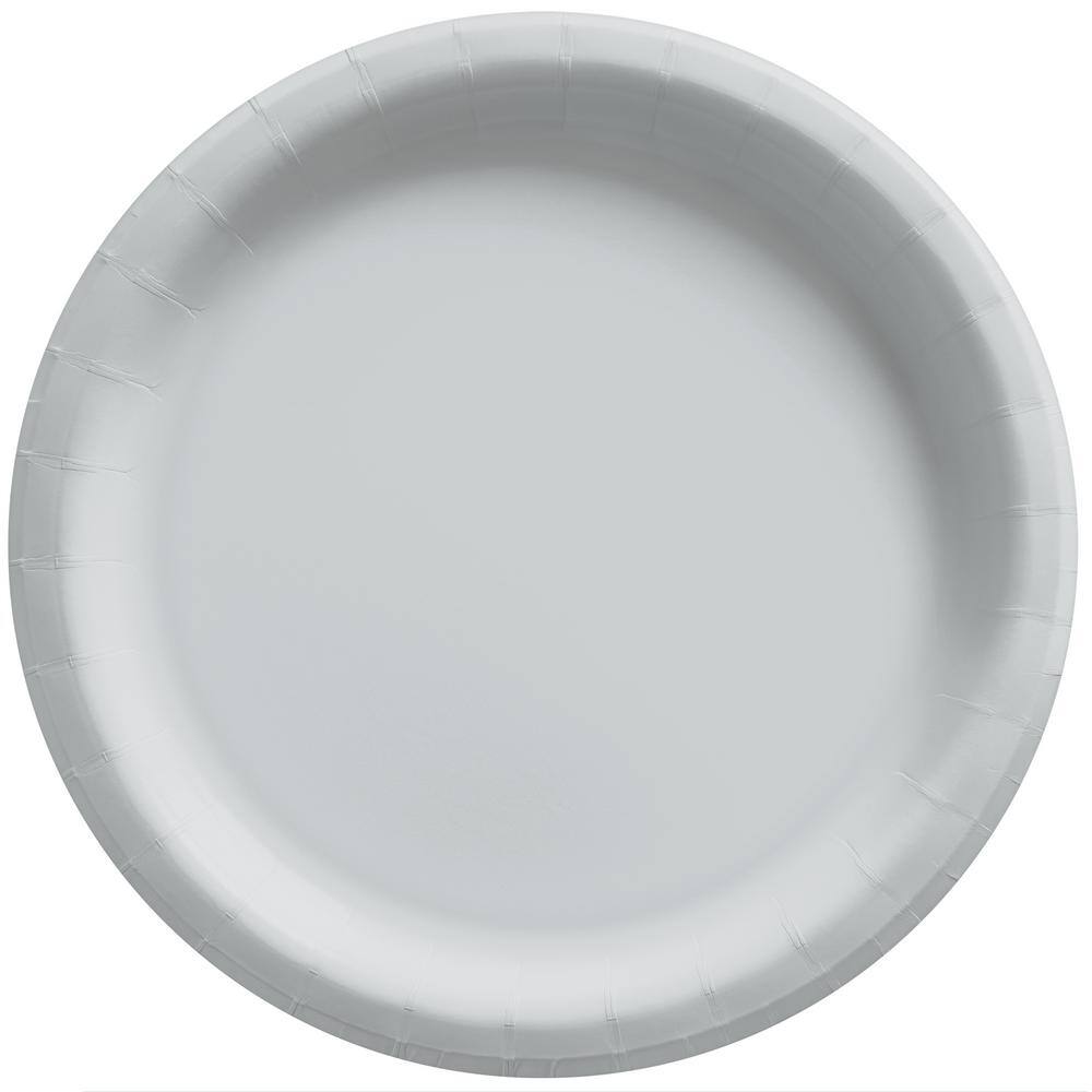 UPC 192937215074 product image for Amscan 8.5 in. x 8.5 in. Silver Round Paper Plates (150-Piece) | upcitemdb.com