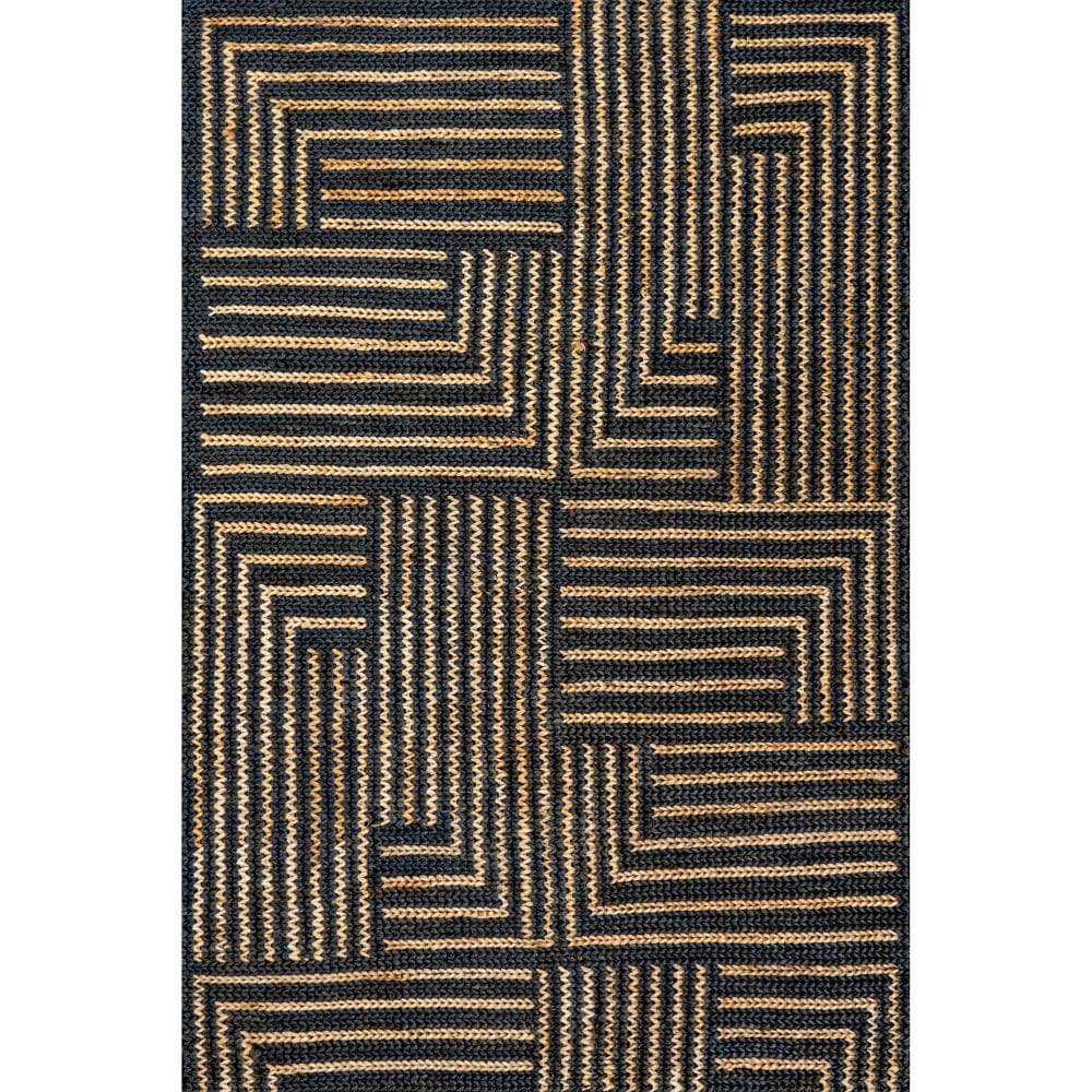 Handwoven Black and Beige Cotton Braided Runner Rug