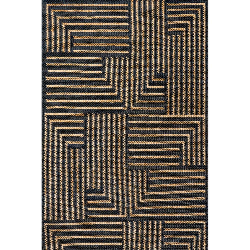 Black and Beige Braided Cotton Rectangular 4' x 6' Rug