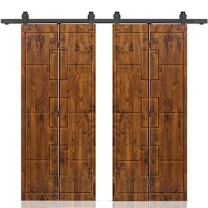 48 in. W. x 80 in. Hollow Core Walnut-Stained Pine Wood Double Bi-fold Door with Sliding Hardware Kit