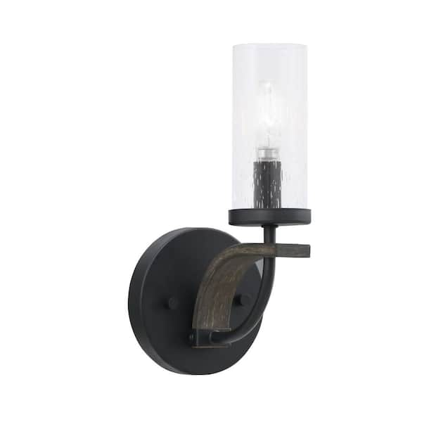 Unbranded Wensley 1-Light Matte Black and Painted Distressed Wood-look Metal Wall Sconce