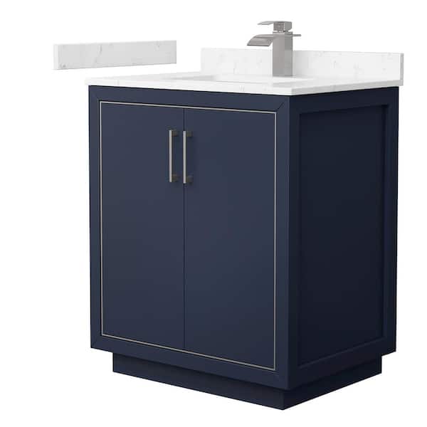 Wyndham Collection Icon 30 in. W x 22 in. D x 35 in. H Single Bath Vanity in Dark Blue with Carrara Cultured Marble Top