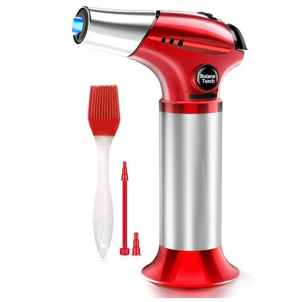 Refillable Aluminum Alloy Kitchen Torch Lighter with Adjustable Flame Safety Lock for Baking Crafts BBQ 1 Piece