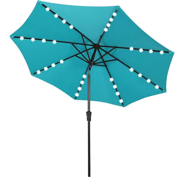 Unbranded 9 ft. Market Patio Umbrella in Blue with 32 LED Lights