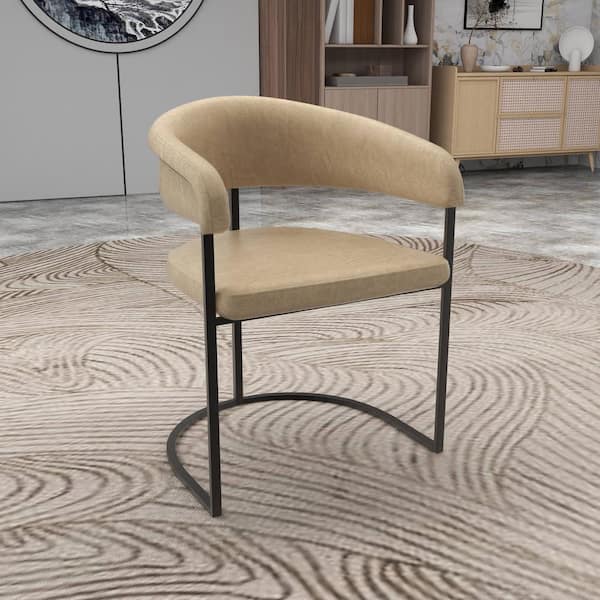 Aero Upholstered Dining Chair with Curved Back Design and Padded Seat in Powder Coated Iron Set of 2, Oatmeal