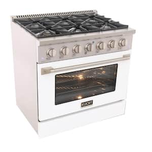 36 in. 5.2 cu. ft. Dual Fuel Range with Gas Stove and Electric Oven with Convection Oven in White