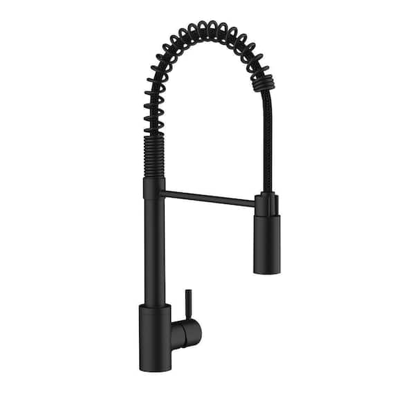 The Foodie Satin Black 21 in. Single Handle Pre-Rinse Spring Pull Down Sprayer Kitchen Faucet with 360-degree Swivel