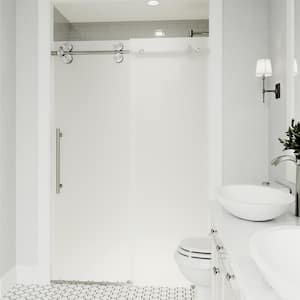 Elan 56 to 60 in. W x 74 in. H Sliding Frameless Shower Door in Stainless Steel with 3/8 in. (10mm) Frosted Glass