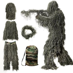 3D Camouflage Hunting Apparel Including Jacket, Pants, Hood, Carry Bag Ghillie Suit
