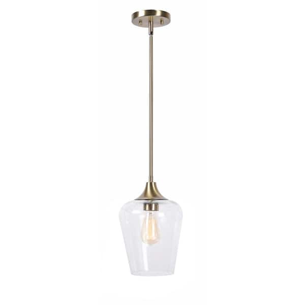 Manor Brook McGee 1-Light Antique Brass Mini Pendant with Clear Seeded Glass