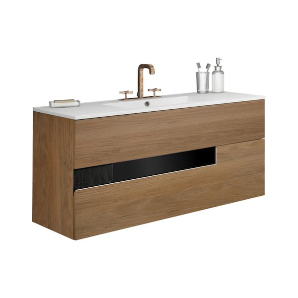 LUCENA BATH Vision 32 in. W x 18 in. D Bath Vanity in Canela and Black with Ceramic Vanity Top in White with White Basin and Sink