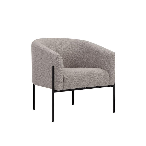 Benjara Gray and Black Polyester Armchair with Barrel and Metal Legs
