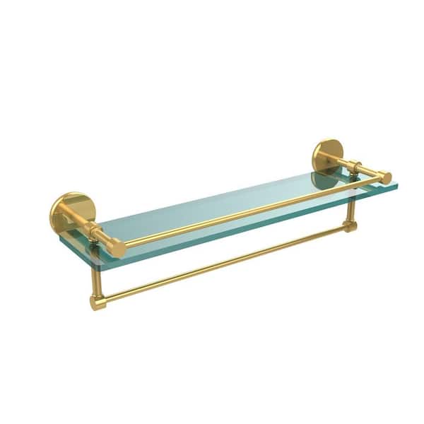 Allied Brass 22 in. L x 5 in. H x 5 in. W Gallery Clear Glass Bathroom Shelf with Towel Bar in Polished Brass
