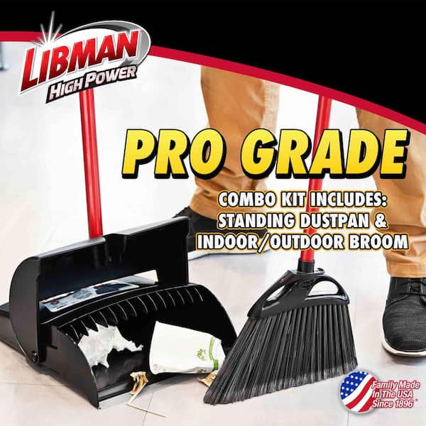 11 in. High Power Indoor/Outdoor Angle Broom with Steel Handle and Lobby Dustpan with Closed Lid Combo Set (2-Pack)