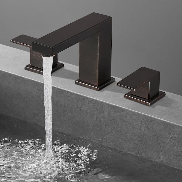 Minimalist 8 in. Widespread Double Handle Low Arc Bathroom Faucet with Drain kit Included in Oil Rubbed Bronze(1-Pack)