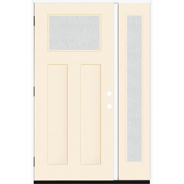 Steves & Sons Legacy 53 in. x 80 in. 1/4 Toplite Rain Glass RHOS Primed Linen Finish Fiberglass Prehung Front Door w/14 in. SL