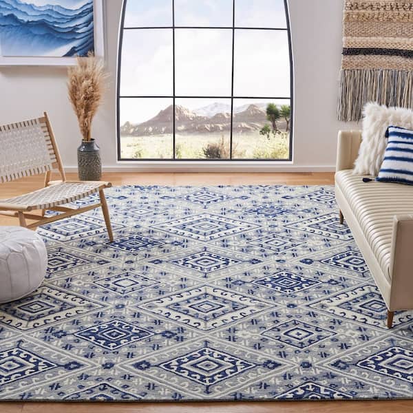 Aspen 7 ft. x 7 ft. Gray/Navy Diamond Country Square Area Rug