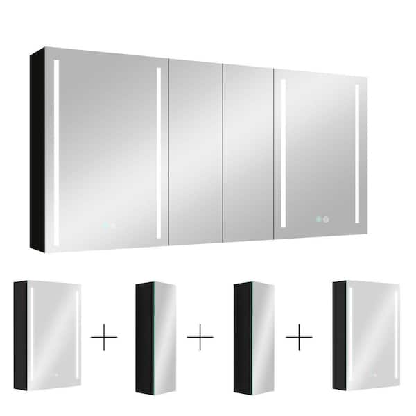 XUJMK Anti-fog 60 in. W x 30 in. H Rectangular Aluminum Medicine Cabinet with Mirror in Silver LED Bathroom Defogging Dimmer