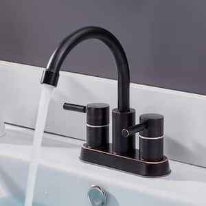 2-Handle Bathroom Faucet Oil Rubbed Bronze Stainless Steel Sink Faucet 360° High Arc Swivel, 4 in. Centerset