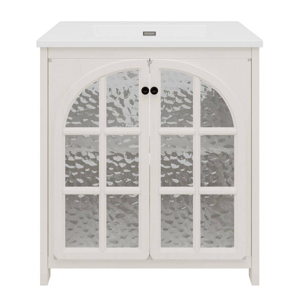 31 in. Freestanding Antique White Bath Vanity with White Ceramic Top, Glass Door Bathroom Storage Cabinet Unassembled price history on PriceWatchPro