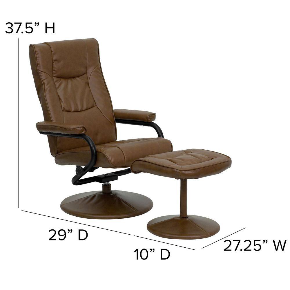 Palomino Brown Leather Swivel Recliner with Ottoman