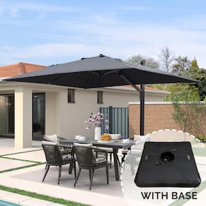 9 ft. x 12 ft. Large Outdoor Aluminum Cantilever 360-Degree Rotation Patio Umbrella with Base, Gray