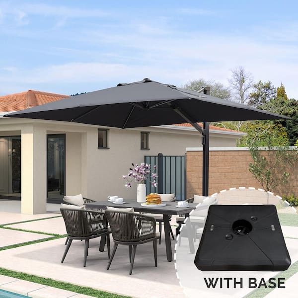 PURPLE LEAF 9 ft. x 12 ft. Large Outdoor Aluminum Cantilever 360-Degree Rotation Patio Umbrella with Base, Gray