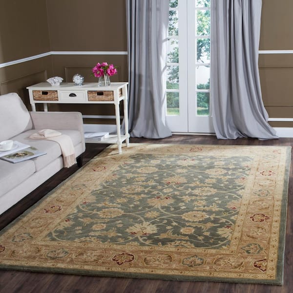 Antiquity Teal Blue/Taupe 8 ft. x 11 ft. Border Area Rug