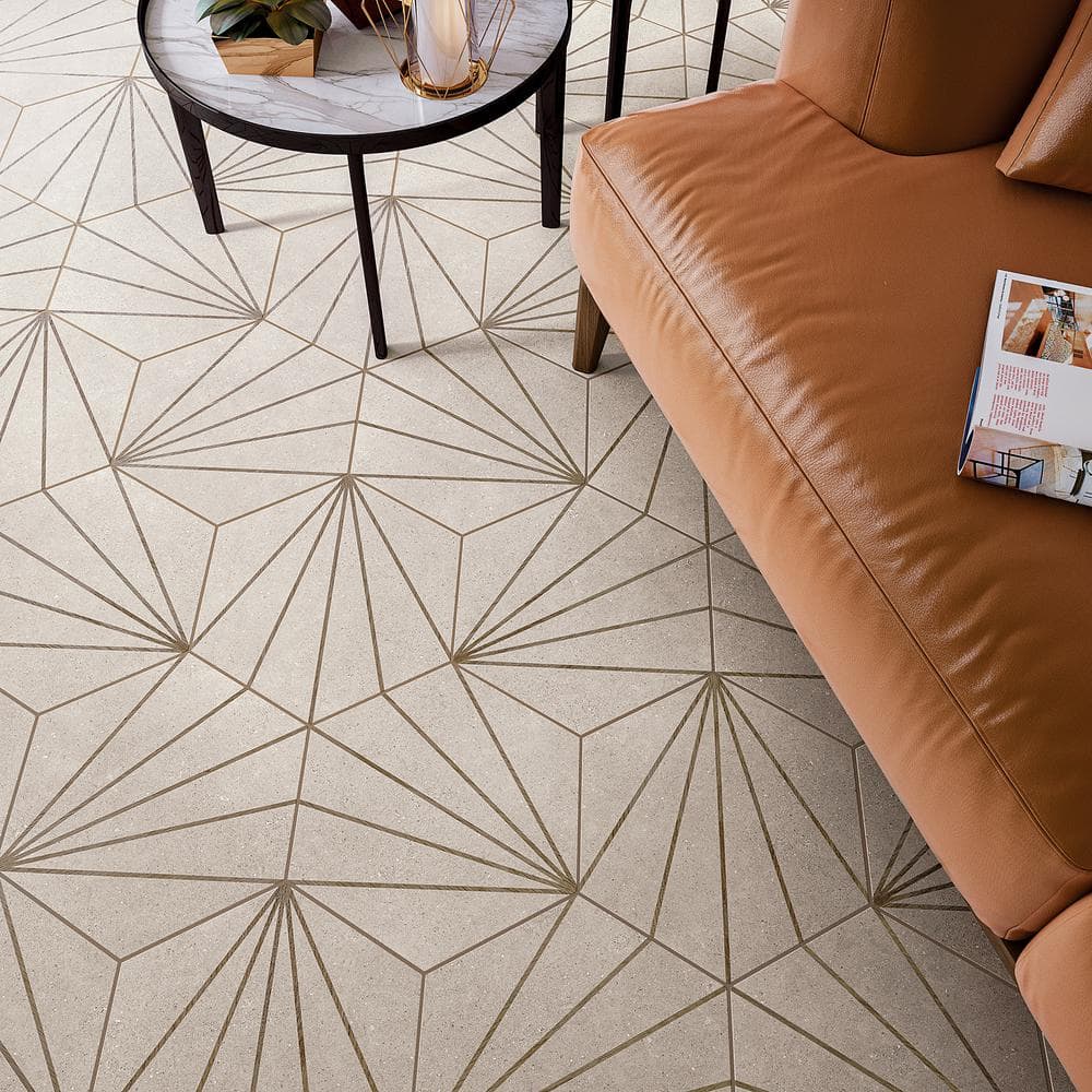 Arbor Hex Beams 13" x 14.5" Beige Porcelain Tile