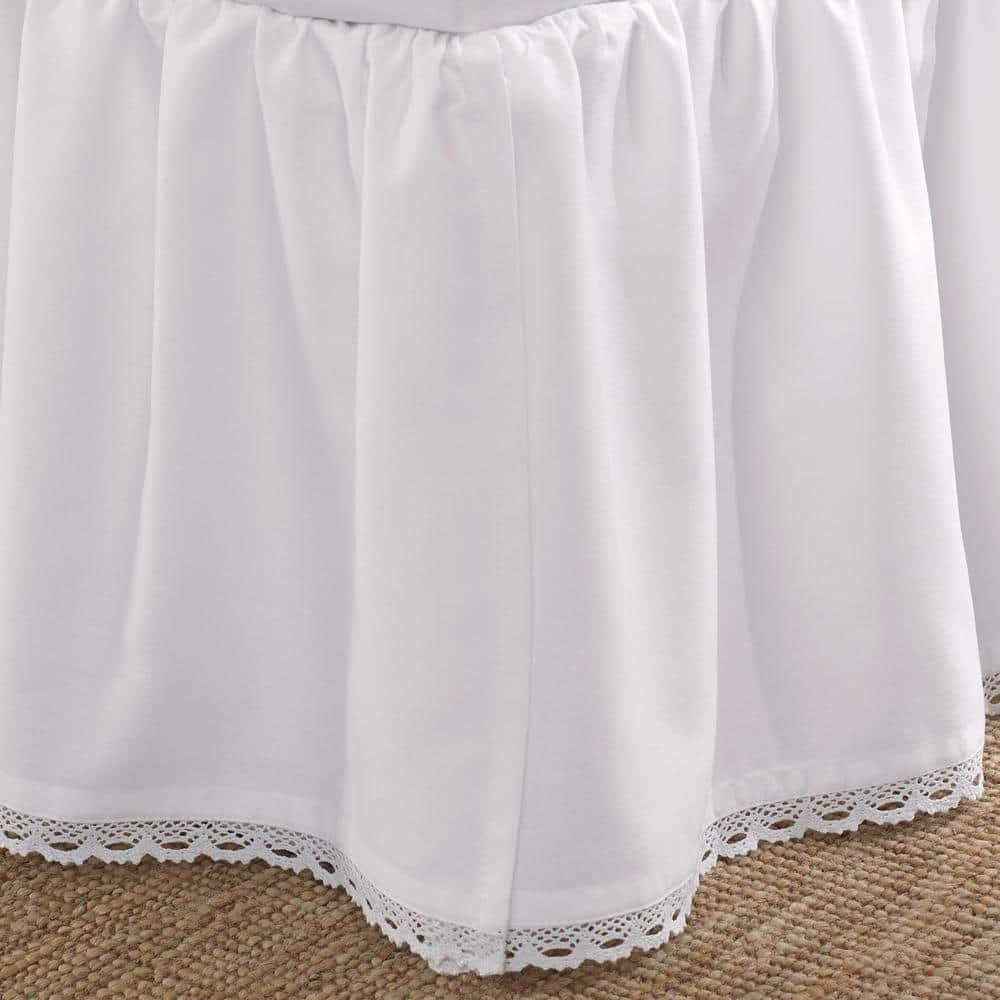 Twin White Cotton Lace Accent Bed Skirt Panel