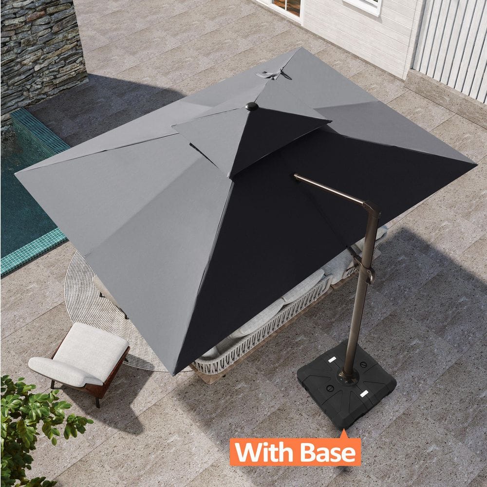 10 ft. x 13.5 ft. Heavy Duty Aluminum Cantilever Offset Tilt 360° Rotation Patio Umbrella in Dark Gray and Base price history on PriceWatchPro