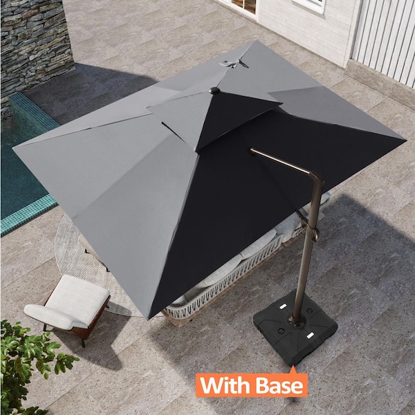 10 ft. x 13 ft. Heavy Duty Aluminum Cantilever Offset Tilt 360° Rotation Patio Umbrella in Dark Gray and Umbrella Base