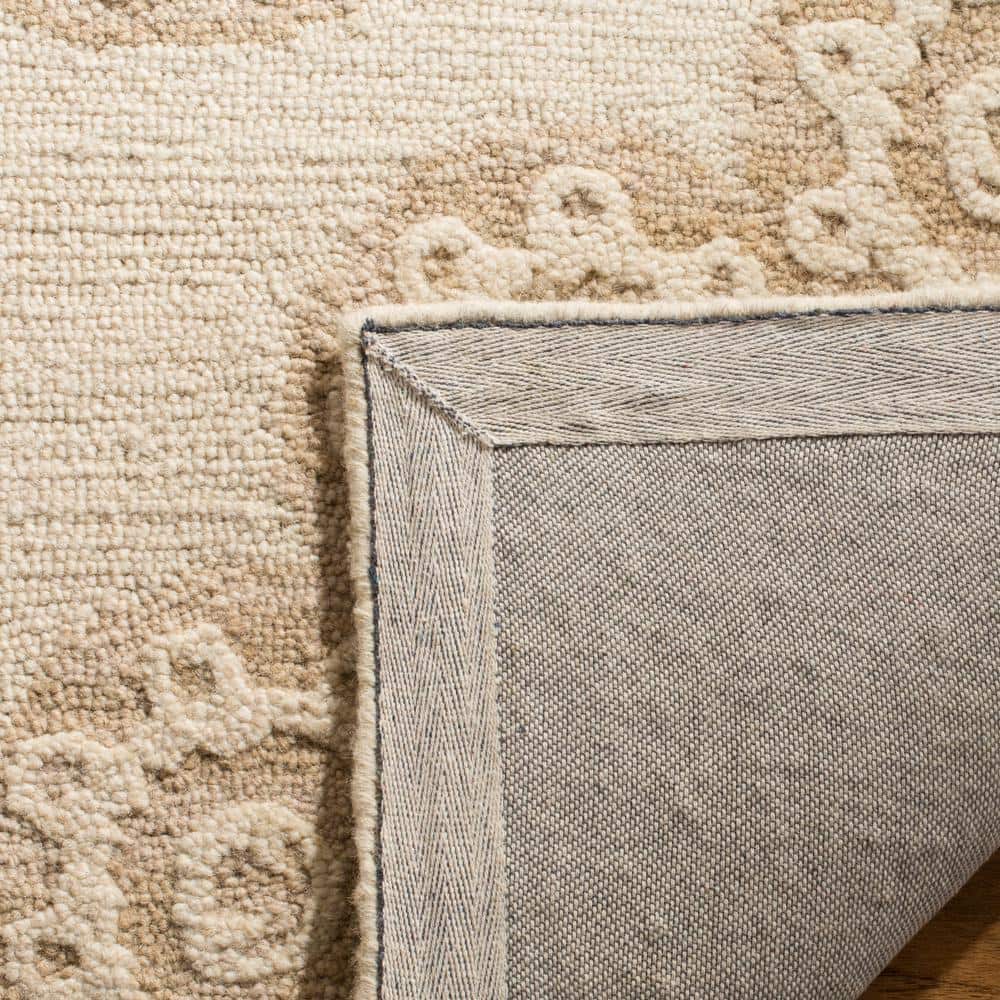 Ivory Floral Handmade Wool Square Area Rug