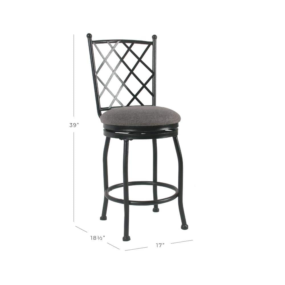 Tristan 24" Swivel Counter Stool in Black Metal with Gray Cushion