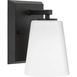 Vertex Collection 4.75 in. 1-Light Matte Black Etched White Glass Contemporary Vanity Light