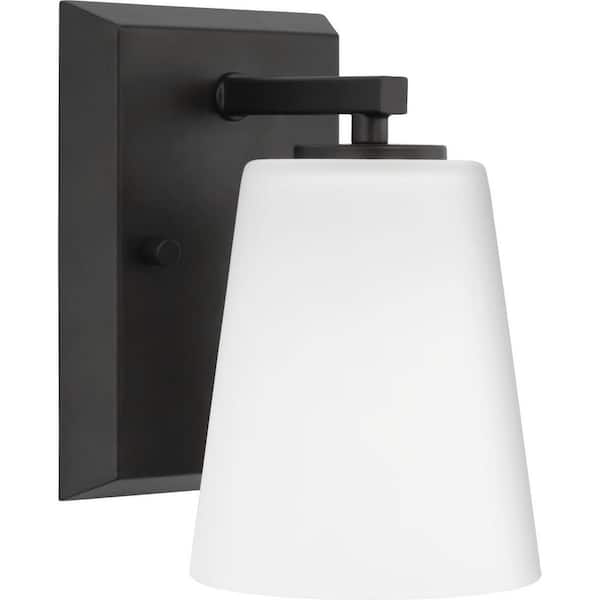Progress Lighting Vertex Collection 4.75 in. 1-Light Matte Black Etched White Glass Contemporary Vanity Light