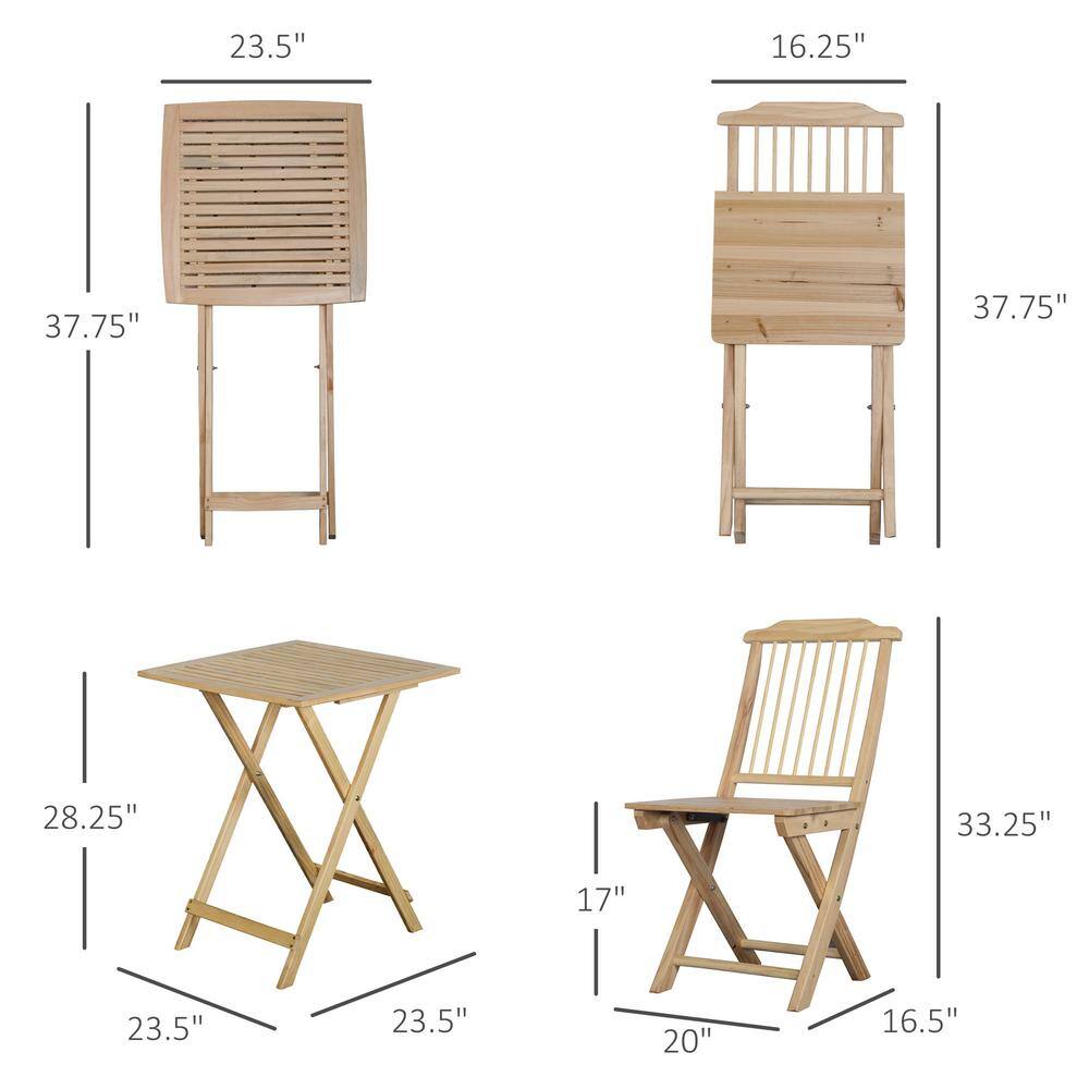 Dark Blue Pine Wood Folding Patio Bistro Set with Cushions