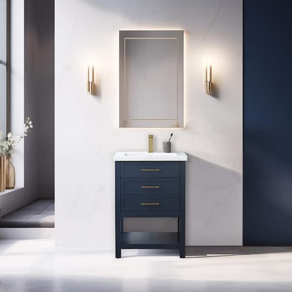 Arlo 24 in. W x 18 in. D x 34 in. H Bath Vanity in Indigo Blue with White Ceramic Top