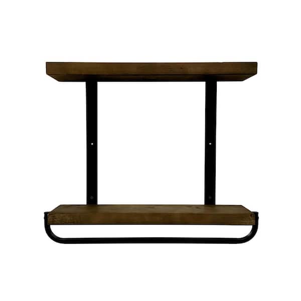 Unbranded Del Hutson Designs Duplex Jet 5.5 in. D x 24 in. W x 21 in. H Dark Walnut Decorative Wall Shelf With Towel Bar