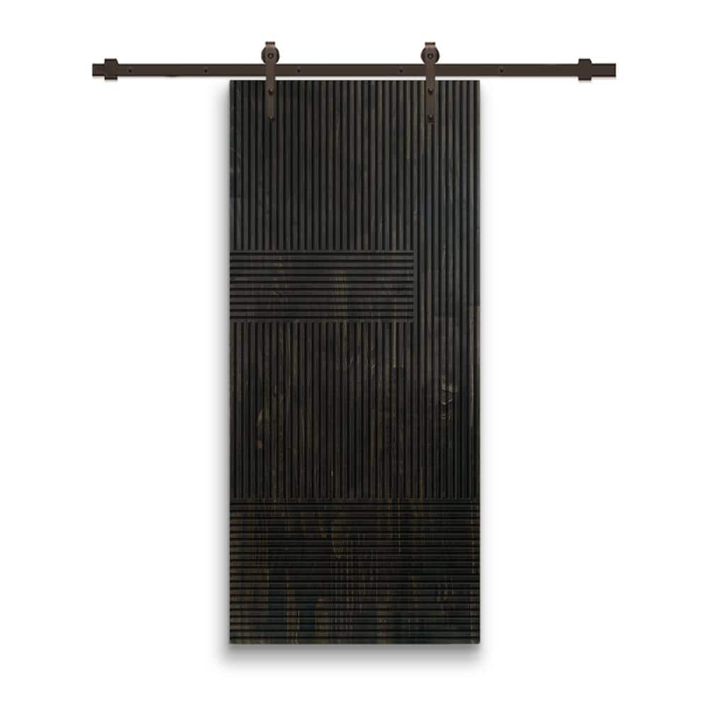 36 in. x 80 in. Japanese Series Pre Assemble Black Stained Wood Interior Sliding Barn Door with Hardware Kit price history on PriceWatchPro