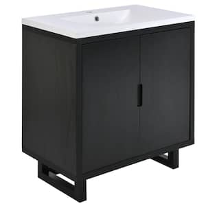 29.5 in. W x 18.1 in. D x 35.1 in. H Freestanding Single Sink Bath Vanity in Black with White Resin Top and with 2-Doors