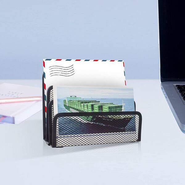 Black 6.8 in. x 11.22 in. Metal Mesh Desk Mail Organizer with 3 Compartments for Letters, Papers, Documents