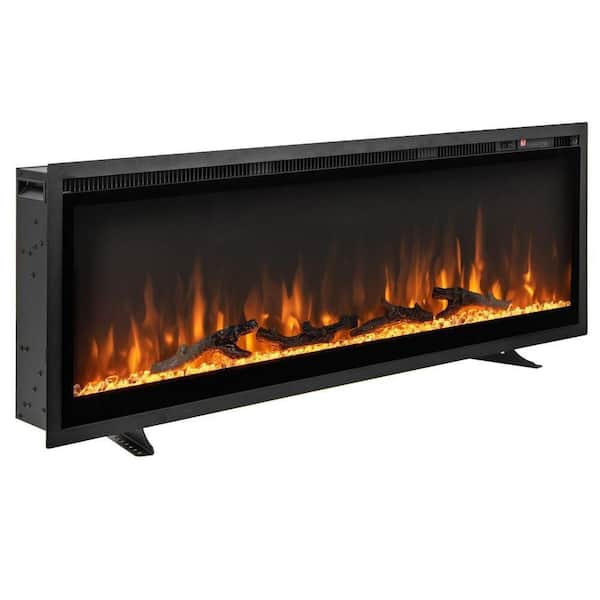 50 Inches Electric Fireplace in-Wall Recessed with Remote Control and Adjustable Color and Brightness-50 inches in Black