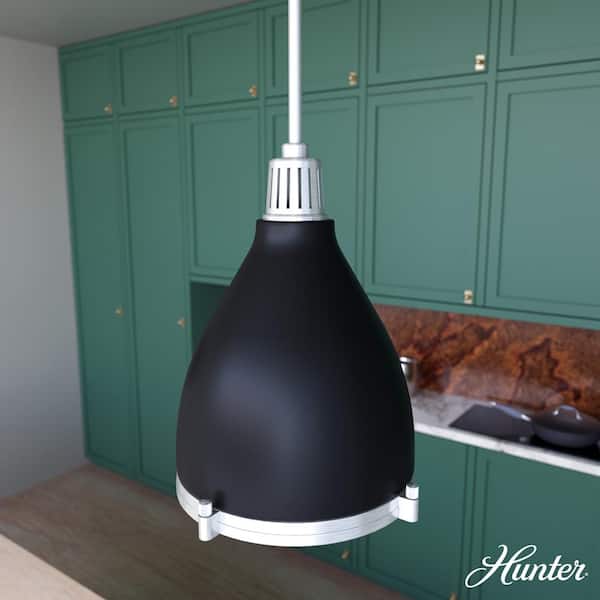 Hunter Bluff View 1 Light Matte Black Island Pendant Light with Metal Shade Dining Room Light