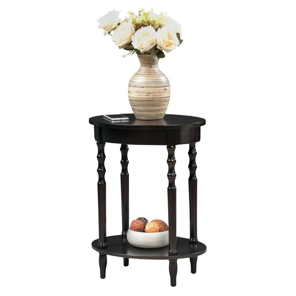 Brandi Black Oval Wood Accent Table with Shelf