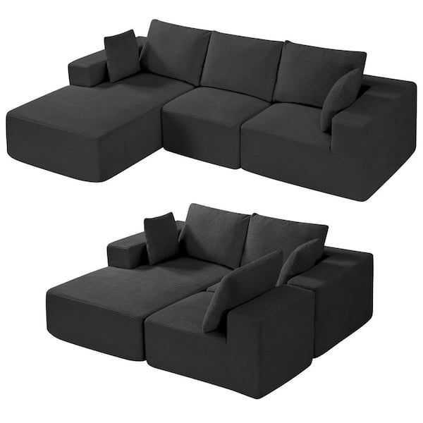 Modular Sectional Sofa, L Shaped Modular Sofa with Chaise, Cloud Sectional Couch with High Rebound Sponge Density Black