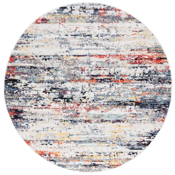 Adirondack Ivory/Navy 6 ft. x 6 ft. Rust Bold Eclectic Round Area Rug