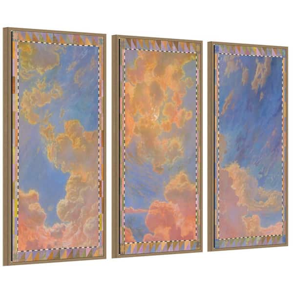 3 Piece Sylvie "The Sky was a Quilt Clouds" by Annie Rochelle Landscape Framed Art Print Set 40 in. x 18 in.