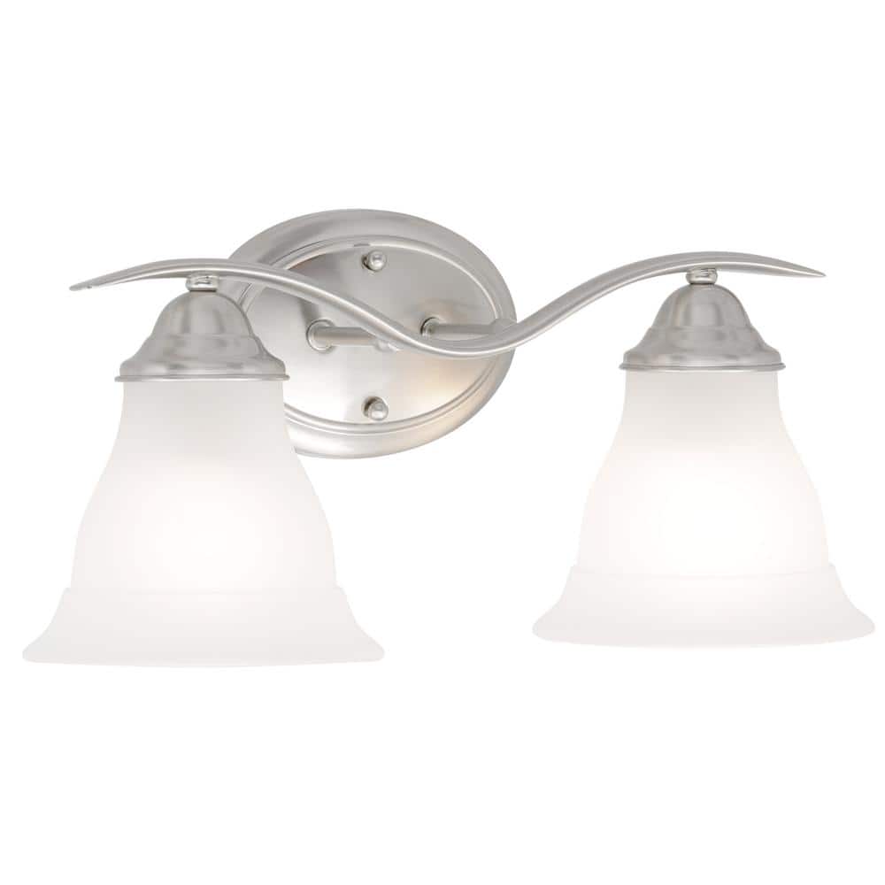 Trinity Brushed Nickel 2-Light Bath Vanity with Etched Glass Shades